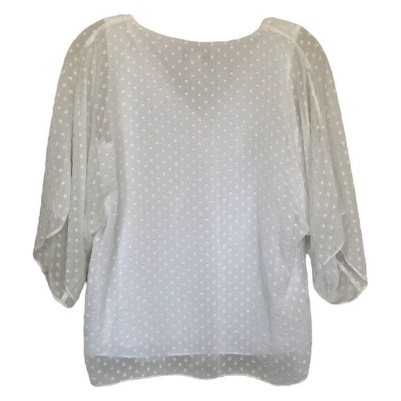 WHBM White Shirred Dot V-neck 3/4 Drapey Sleeve Layered Blouse Size Extra Small - Picture 2 of 6
